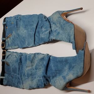 Over the knee ue jeans peep toe boots,  sz 8.5